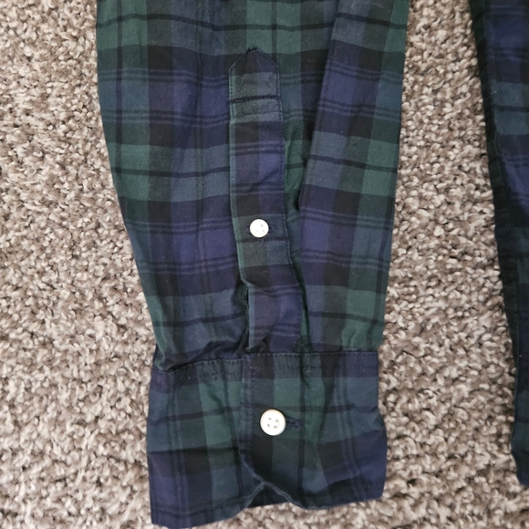 J Crew Shirt Mens Large Green Blue Tartan Plaid Flannel Stretch Fit Button Up - Picture 7 of 14